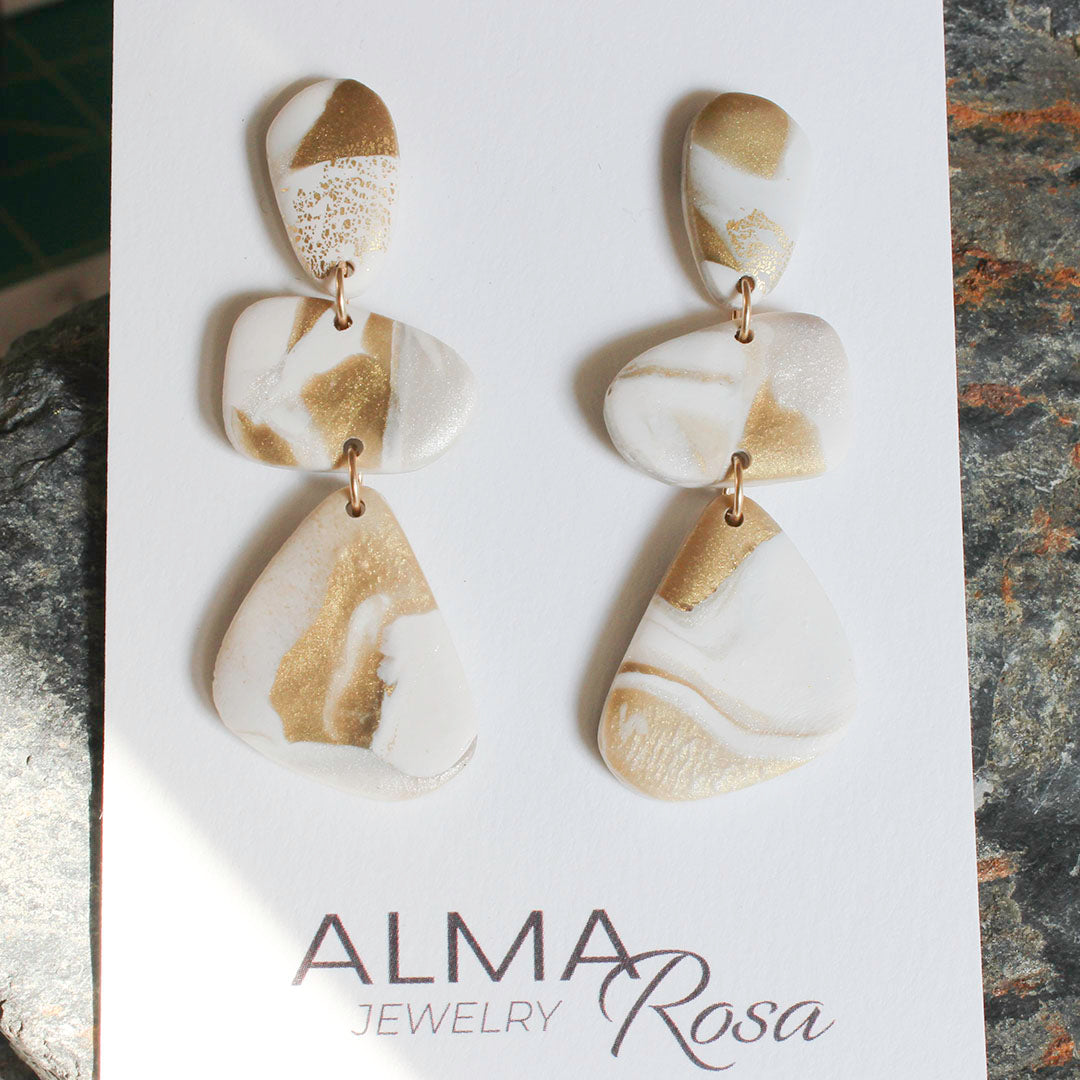 STONES Polymer Clay Earrings in irregular stone shapes. White